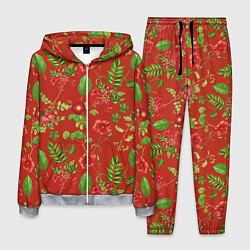 Костюм мужской Паттерн из листьев на красном фоне, цвет: 3D-меланж