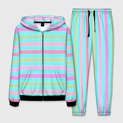 Костюм мужской Pink turquoise stripes horizontal Полосатый узор, цвет: 3D-черный