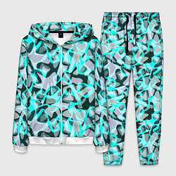 Костюм мужской Пятнистый абстрактный узор серый с бирюзовыми лини, цвет: 3D-белый