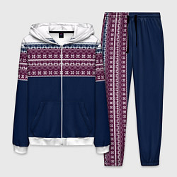 Костюм мужской Скандинавский орнамент на синем, бордовом фоне, цвет: 3D-белый