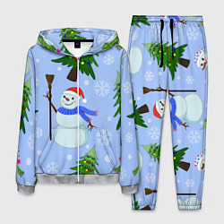 Мужской костюм Снеговики с новогодними елками паттерн