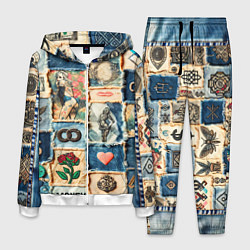 Костюм мужской Баксы и девушки на дениме - пэчворк, цвет: 3D-белый