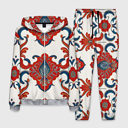 Костюм мужской Узор красно-синий на белом фоне, цвет: 3D-меланж