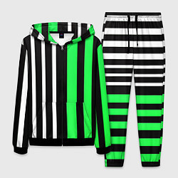 Мужской костюм Вертикальные полосы триколор зелёный