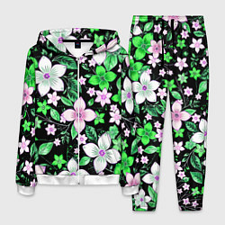 Мужской костюм Зелёно-белые цветы на чёрном фоне