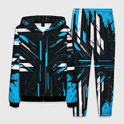 Мужской костюм Сине-белые полосы и точки на чёрном фоне