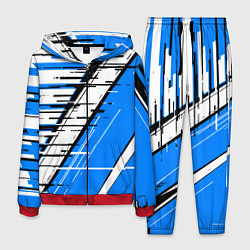 Костюм мужской Чёрно-белые глитч полосы на синем фоне, цвет: 3D-красный