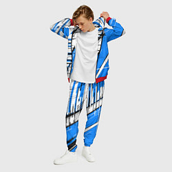 Костюм мужской Чёрно-белые глитч полосы на синем фоне, цвет: 3D-красный — фото 2