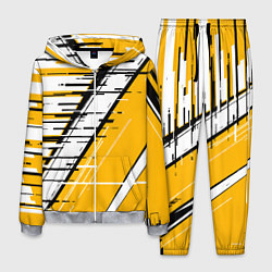 Костюм мужской Чёрно-белые глитч полосы на жёлтом фоне, цвет: 3D-меланж