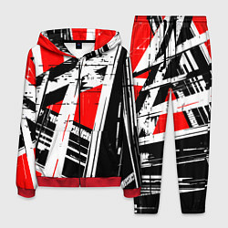Костюм мужской Чёрно-белые абстрактные линии на красном фоне, цвет: 3D-красный
