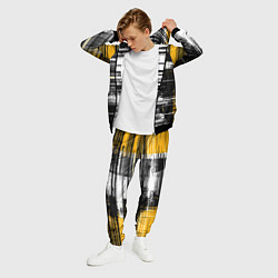 Костюм мужской Горизонтальные чёрные линии на бело-жёлтом фоне, цвет: 3D-черный — фото 2