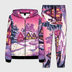 Костюм мужской Новогодние домики и фиолетовый закат, цвет: 3D-черный