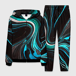 Мужской костюм Волнистые бело-голубые линии на чёрном фоне