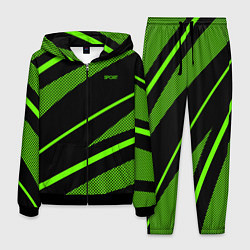 Мужской костюм Sport чёрный и зелёный полосы