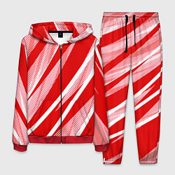 Костюм мужской Красно-белый абстракция с полосами, цвет: 3D-красный