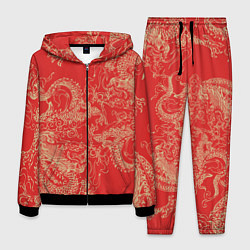 Костюм мужской Золотые драконы на красном, цвет: 3D-черный