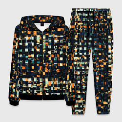 Мужской костюм Тёмный синий с оранжевым кубики абстракция