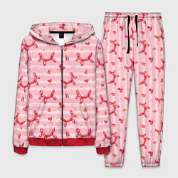 Костюм мужской Красные шарики-собачки на розовых полосках, цвет: 3D-красный