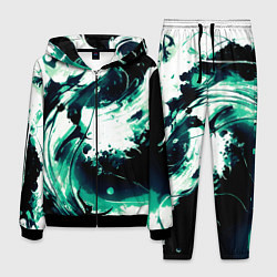 Костюм мужской Чёрно-зелёный абстракция волна, цвет: 3D-черный