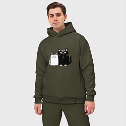 Мужской костюм оверсайз Удивленные коты, цвет: хаки — фото 2