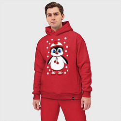 Мужской костюм оверсайз Пингвин в снегу цвета красный — фото 2