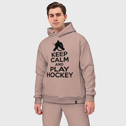 Мужской костюм оверсайз Keep Calm & Play Hockey, цвет: пыльно-розовый — фото 2