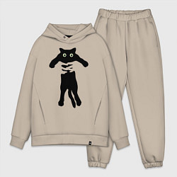 Мужской костюм оверсайз Черный кот в руках, цвет: миндальный