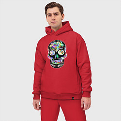 Мужской костюм оверсайз Flowers - Art skull, цвет: красный — фото 2