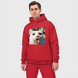 Мужской костюм оверсайз Мем про кота, цвет: красный — фото 2