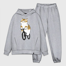 Мужской костюм оверсайз Котик на велосипеде, цвет: меланж