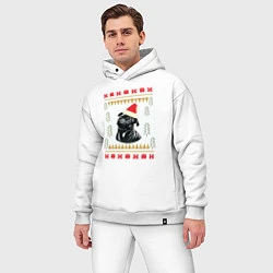 Мужской костюм оверсайз Рождественский свитер Черный мопс, цвет: белый — фото 2