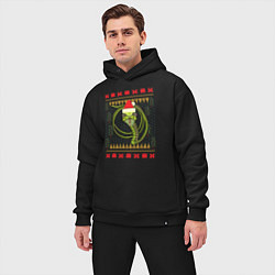 Мужской костюм оверсайз Рождественский свитер Скептическая змея, цвет: черный — фото 2