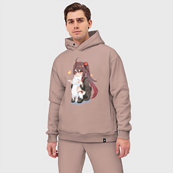 Мужской костюм оверсайз ХУ ТАО И БЕЛЫЙ КОТИК, цвет: пыльно-розовый — фото 2