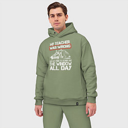 Мужской костюм оверсайз Училка ошибалась Мне платят за то, что я смотрю в, цвет: авокадо — фото 2