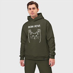 Мужской костюм оверсайз Bon Jovi Рок кот, цвет: хаки — фото 2