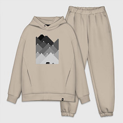 Мужской костюм оверсайз Медведь и треугольные горы, цвет: миндальный