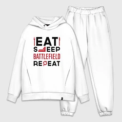 Мужской костюм оверсайз Надпись: Eat Sleep Battlefield Repeat, цвет: белый