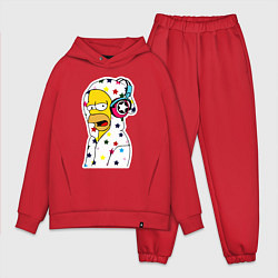 Мужской костюм оверсайз Гомер Симпсон в звёздном балахоне и в наушниках, цвет: красный
