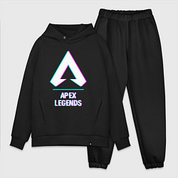 Мужской костюм оверсайз Apex Legends в стиле glitch и баги графики, цвет: черный