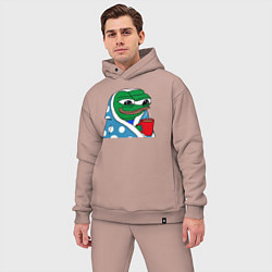 Мужской костюм оверсайз Frog Pepe мем, цвет: пыльно-розовый — фото 2