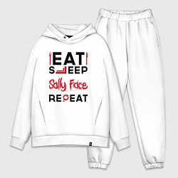 Мужской костюм оверсайз Надпись: eat sleep Sally Face repeat, цвет: белый