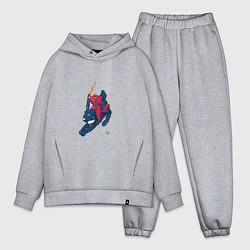 Мужской костюм оверсайз Кот верхом на кролике, цвет: меланж