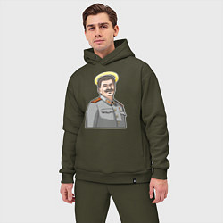 Мужской костюм оверсайз Сталин с нимбом, цвет: хаки — фото 2