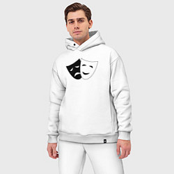 Мужской костюм оверсайз Театральные маски грусти и радости, цвет: белый — фото 2