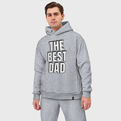 Мужской костюм оверсайз The best dad белая надпись с тенью, цвет: меланж — фото 2