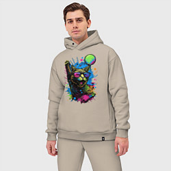 Мужской костюм оверсайз Кот тусовщик, цвет: миндальный — фото 2