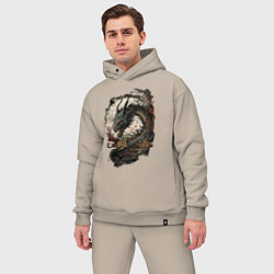 Мужской костюм оверсайз Мифический японский дракон, цвет: миндальный — фото 2