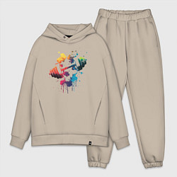 Мужской костюм оверсайз Иллюстрация гантели, цвет: миндальный