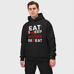 Мужской костюм оверсайз Надпись eat sleep The Witcher repeat, цвет: черный — фото 2