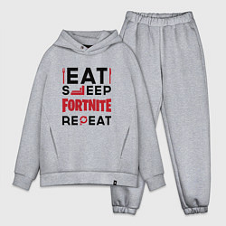 Мужской костюм оверсайз Надпись: eat sleep Fortnite repeat, цвет: меланж